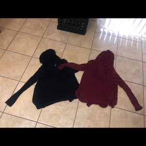 This is a black/burgundy hooded shirts.